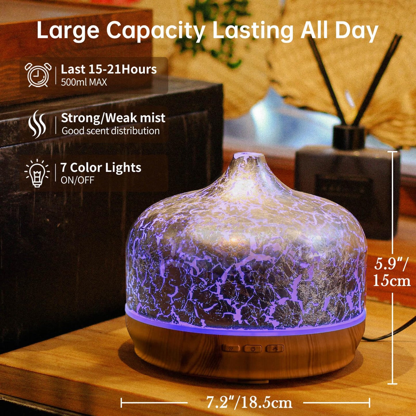 Porseme 500ml Essential Oil Diffuser - Silver Plated Glass, Ultrasonic, Auto Shut-Off