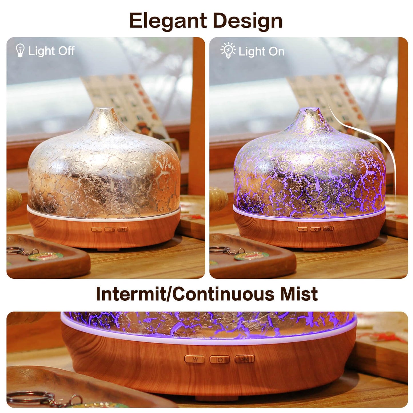 Porseme 500ml Essential Oil Diffuser - Silver Plated Glass, Ultrasonic, Auto Shut-Off