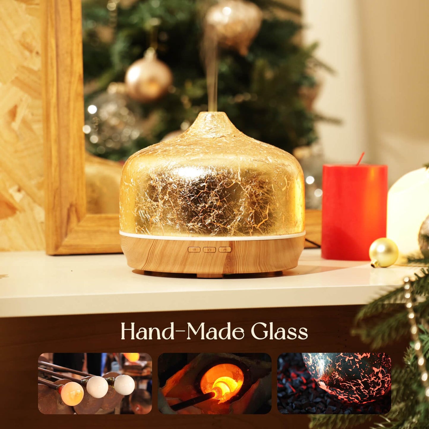 Porseme 500ml Gold Plated Glass Diffuser - Aromatherapy Ultrasonic Humidifier