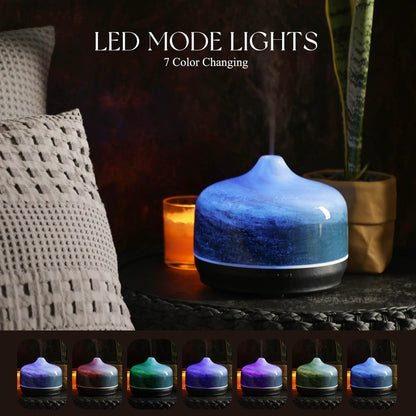 Porseme 500ml Glass Essential Oil Diffuser – Dreamy Blue | Ultrasonic Humidifier 15-21h