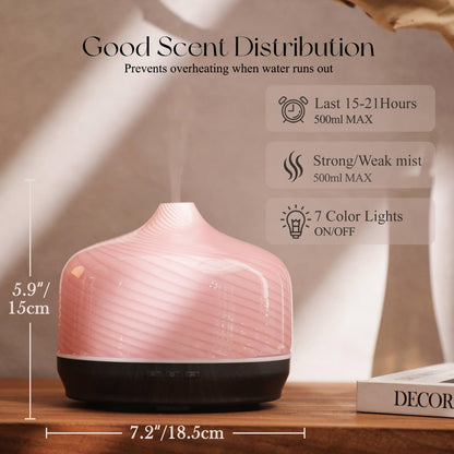 Porseme 500ml Glass Essential Oil Diffuser – Ultrasonic Cool Mist, Auto-Off (15-21h)