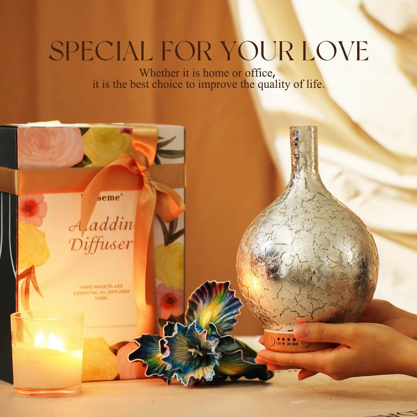 Porseme 150ml Silver Plated Glass Essential Oil Diffuser | Auto Shut-Off, BPA Free