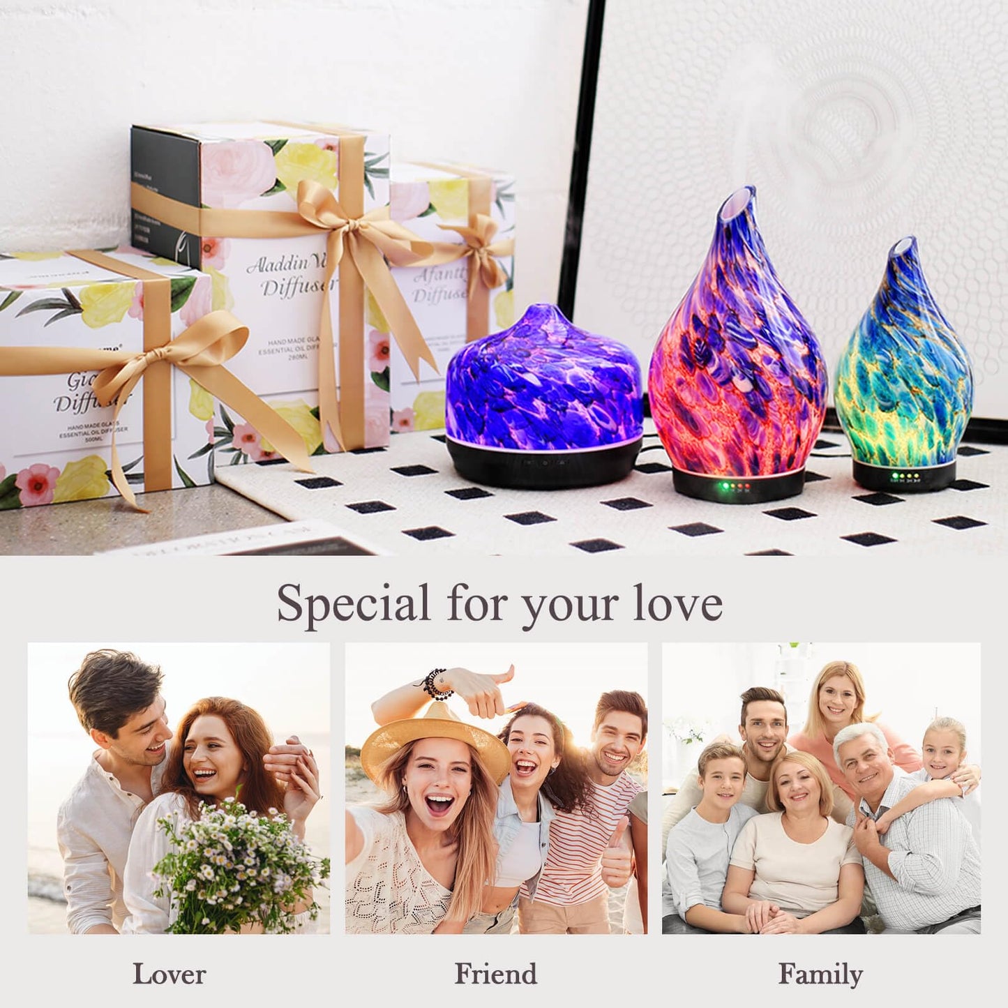 Porseme 150ml Glass Essential Oil Diffuser – Deep Blue Color Changing Humidifier