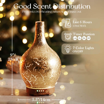 Porseme Gold Plated 150ml Essential Oil Diffuser | Ultrasonic Humidifier, Auto Shut-Off