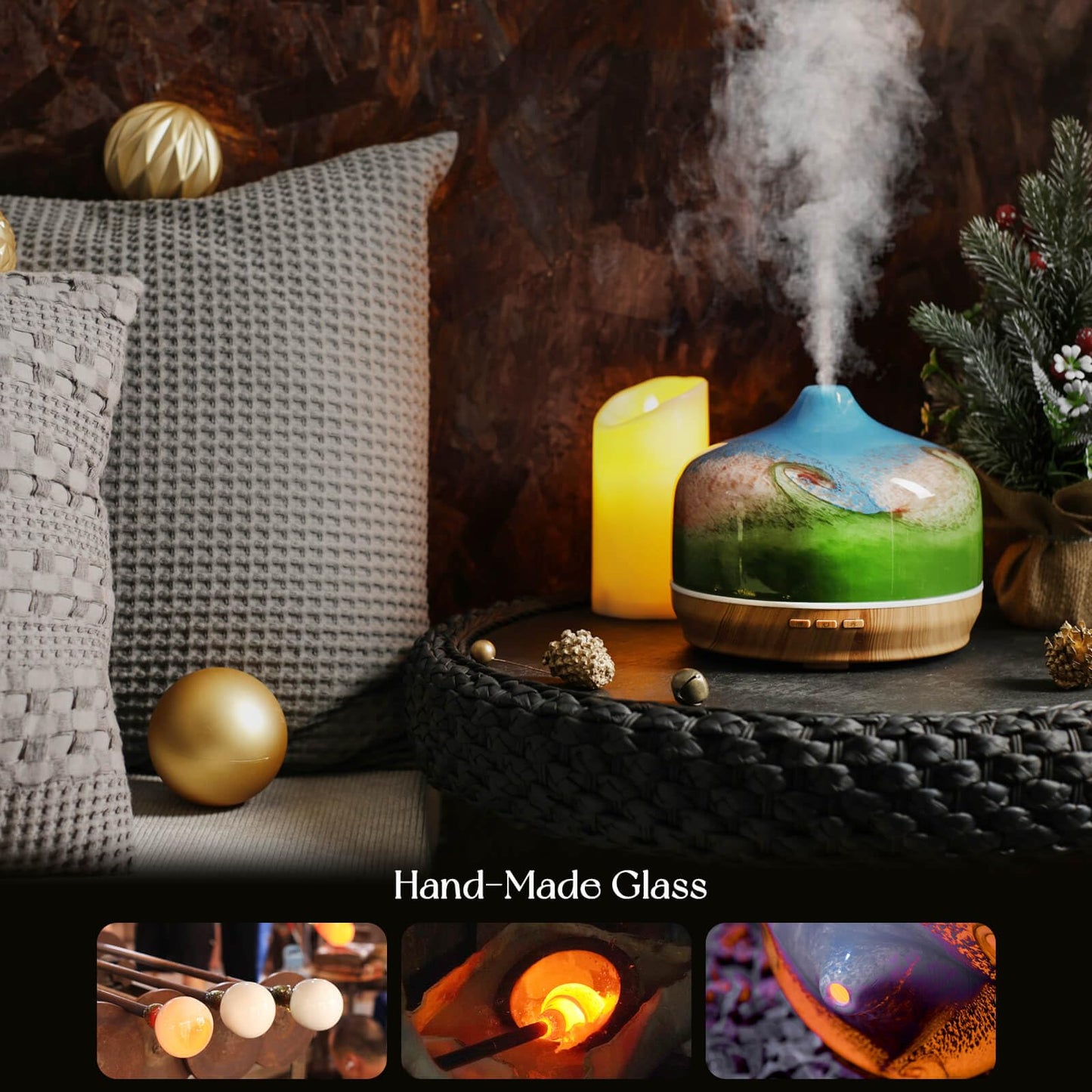 Porseme 500ml Glass Essential Oil Diffuser – Ultrasonic Cool Mist, Auto-Off, 15-21h (Blue Grass)