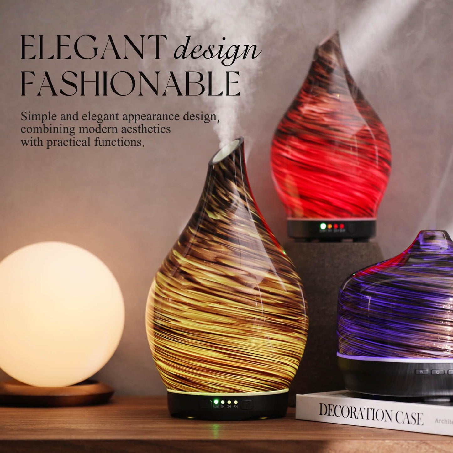 Porseme 280ml Glass Diffuser - Dark Golden, Color-Changing, 7h Auto-Off