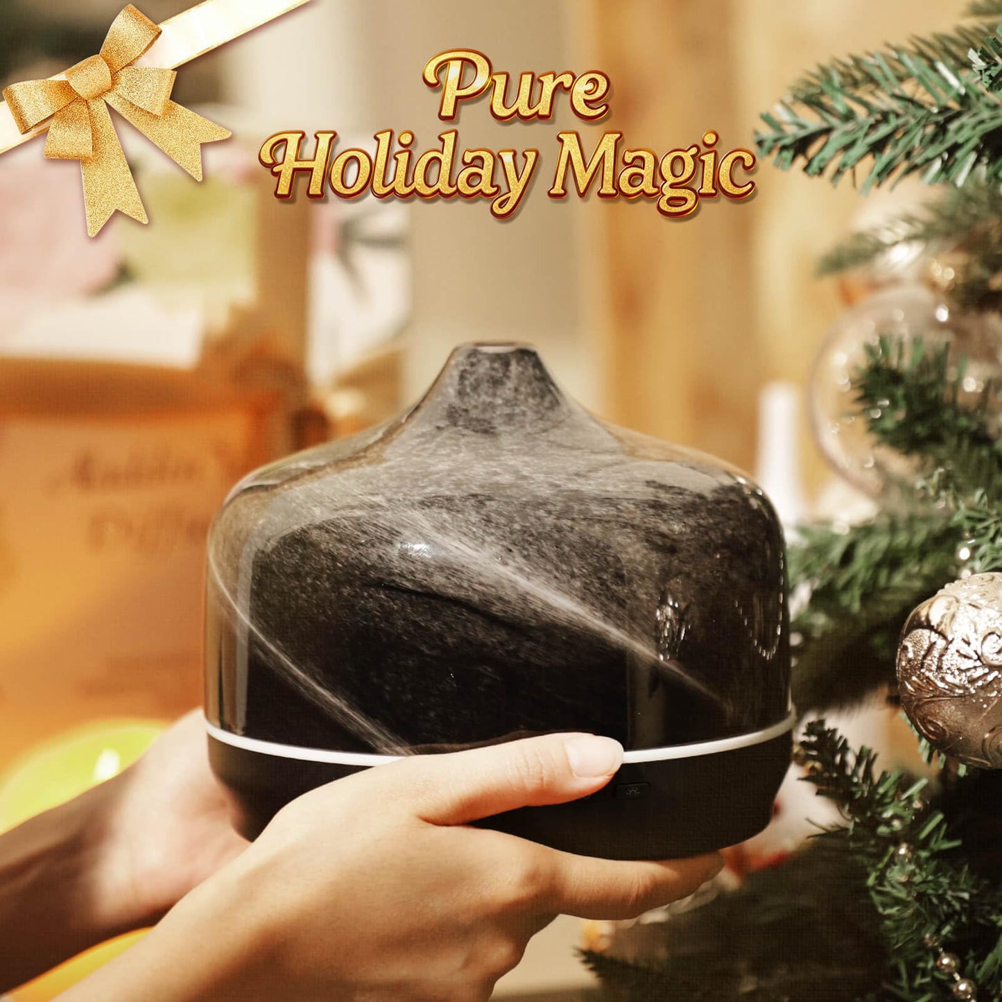 Porseme 500ml Glass Essential Oil Diffuser – Ultrasonic Cool Mist, Obsidian