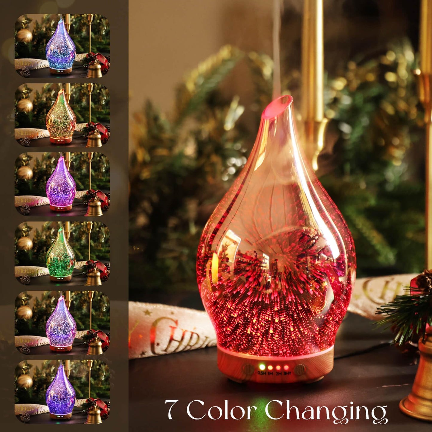 Porseme 150ml Essential Oil Diffuser – 3D Firework Glass, Rose Gold, Auto Shut-Off