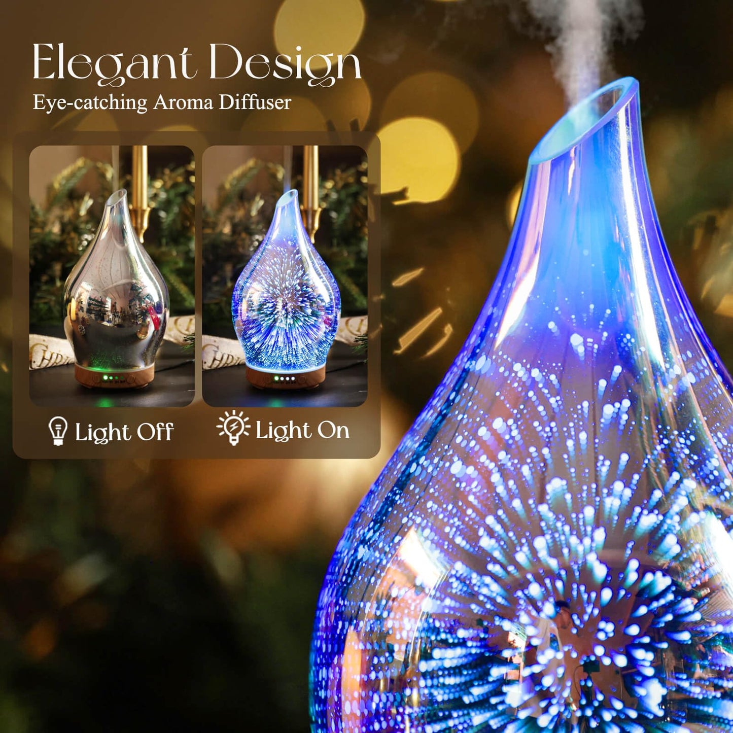 Porseme 150ml Oil Diffuser – 3D Glass Ultrasonic Humidifier | Auto Shut-Off