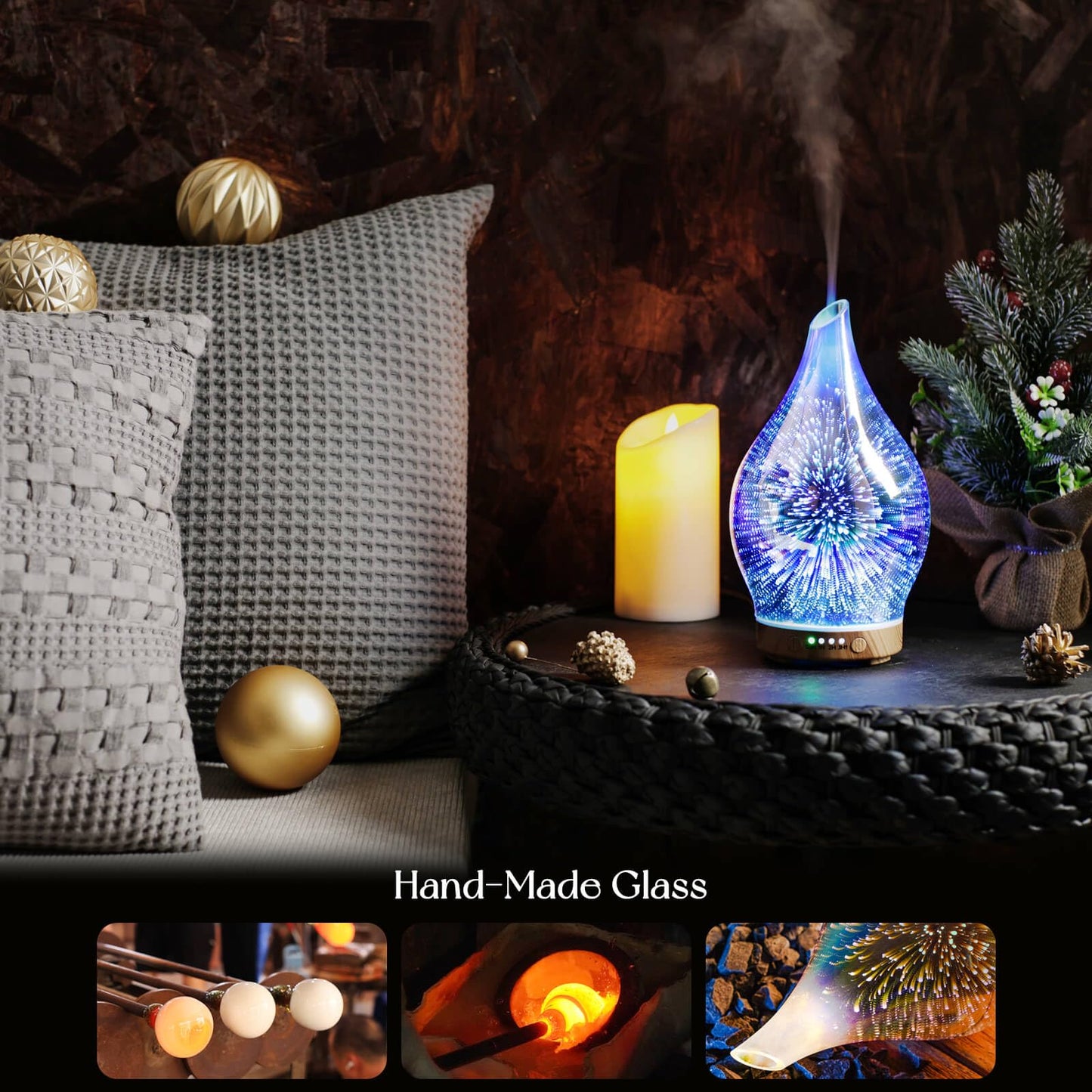 Porseme 150ml Oil Diffuser – 3D Glass Ultrasonic Humidifier | Auto Shut-Off
