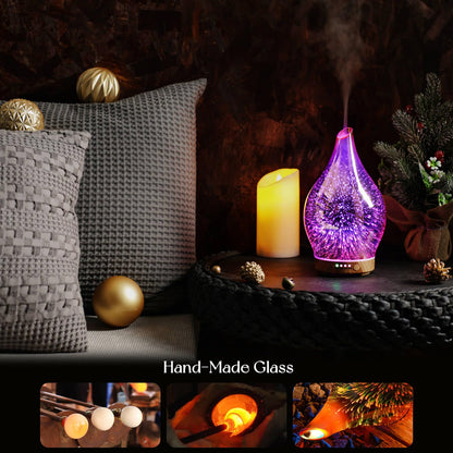 Porseme 150ml Essential Oil Diffuser – 3D Firework Glass, Rose Gold, Auto Shut-Off