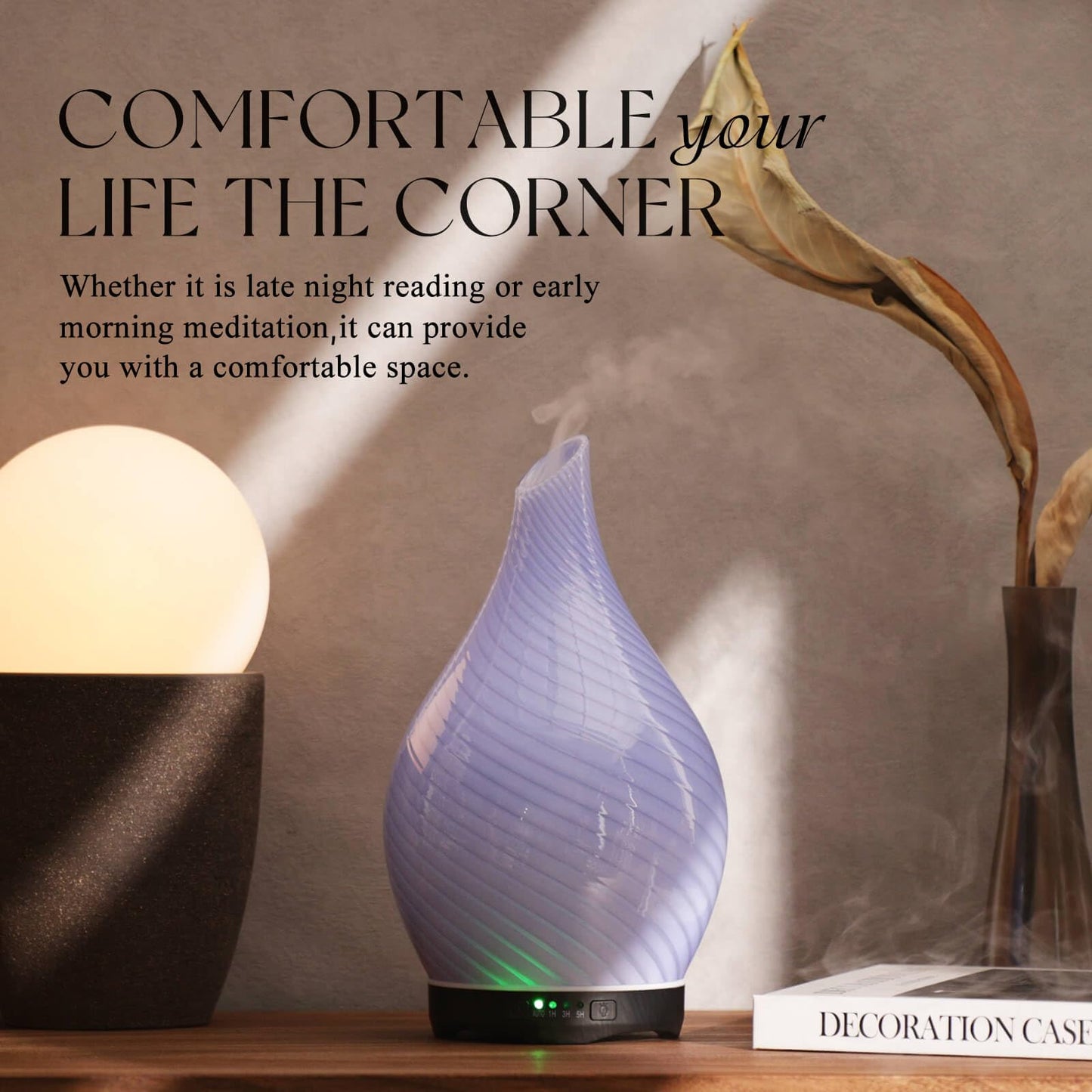 Porseme 280ml Glass Diffuser – Color Changing LED, Auto-Off | Ultrasonic Aroma Humidifier