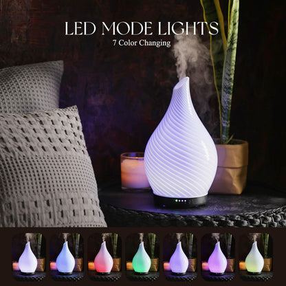 Porseme 280ml Glass Diffuser – Color Changing LED, Auto-Off | Ultrasonic Aroma Humidifier