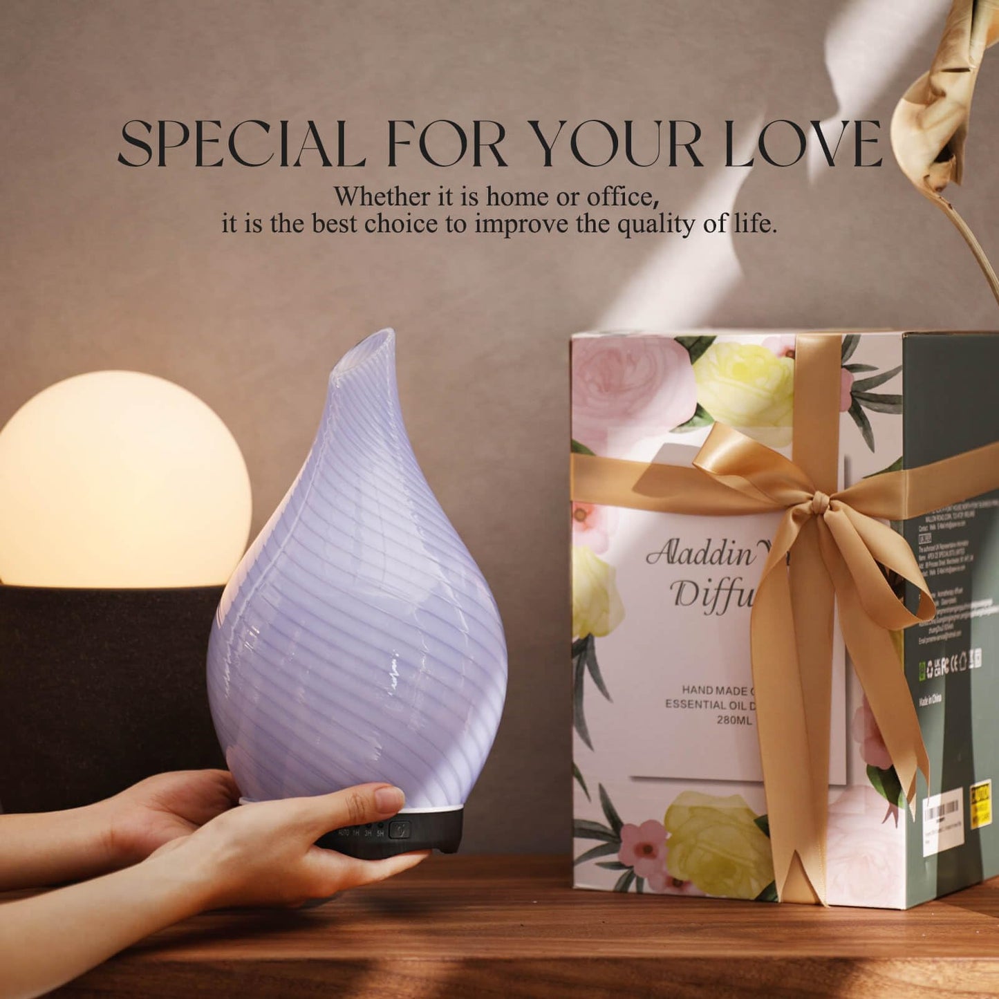Porseme 280ml Glass Diffuser – Color Changing LED, Auto-Off | Ultrasonic Aroma Humidifier