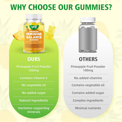 Premium Feminine Balance Gummies for Women's Immune Health – Pineapple Flavor, 120 Count | Vegan & Gluten-Free