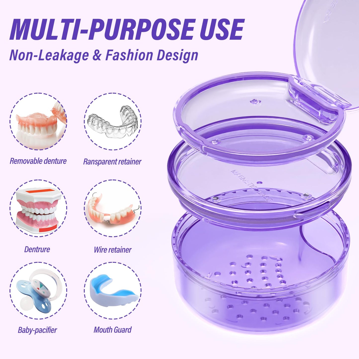 2-in-1 Retainer Case & No-Leak Denture Bath Box - Portable Cleaning