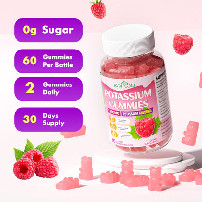 Potassium Chloride Gummies 1200mg - Muscle Health & Leg Cramps Support (60 Count) Raspberry