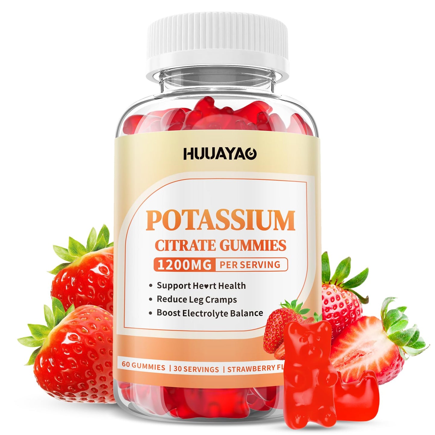Potassium Citrate Gummies 1200mg – Sugar Free Strawberry, 60 Count | Leg Cramps & Muscle Health