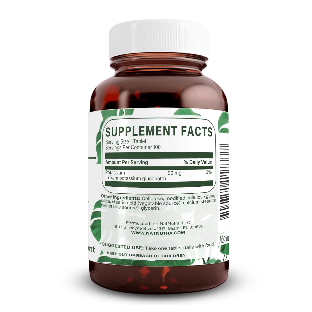 Natural Nutra Elemental Potassium Gluconate 99 mg – Dietary Supplement, 100 Vegan Tablets