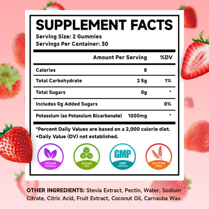 Potassium Gummies 1000mg – Strawberry (Sugar-Free) 60 Count