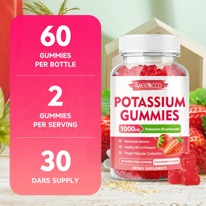 Potassium Gummies 1000mg – Strawberry (Sugar-Free) 60 Count