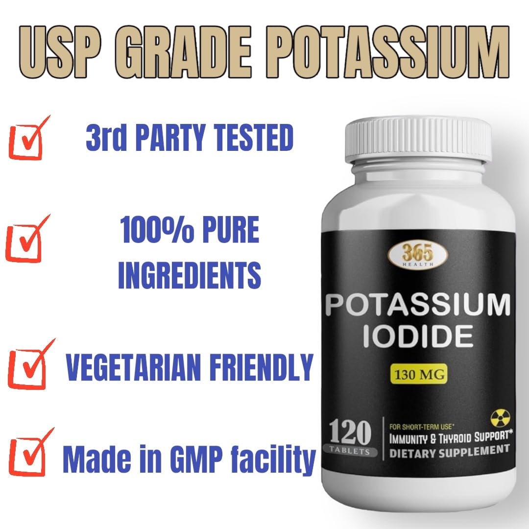 Potassium Iodide 130 mg KI Tablets – 120 Count – USA Made Potassium Iodine Pills