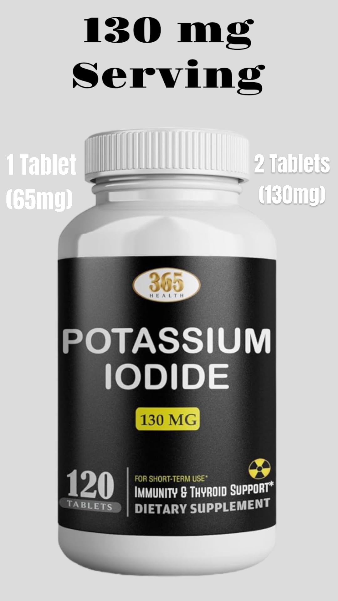 Potassium Iodide 130 mg KI Tablets – 120 Count – USA Made Potassium Iodine Pills
