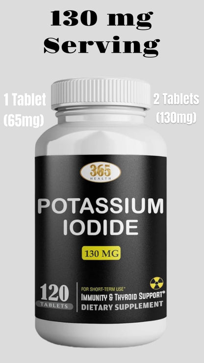 Potassium Iodide 130 mg KI Tablets – 120 Count – USA Made Potassium Iodine Pills