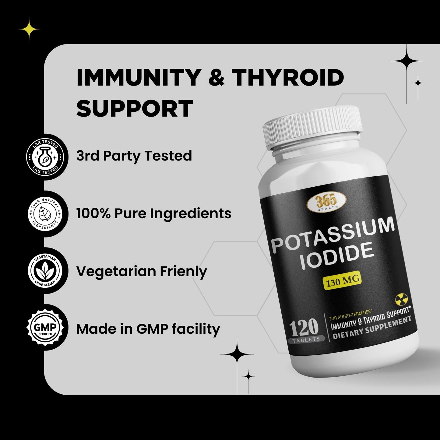 Potassium Iodide 130 mg KI Tablets – 120 Count – USA Made Potassium Iodine Pills