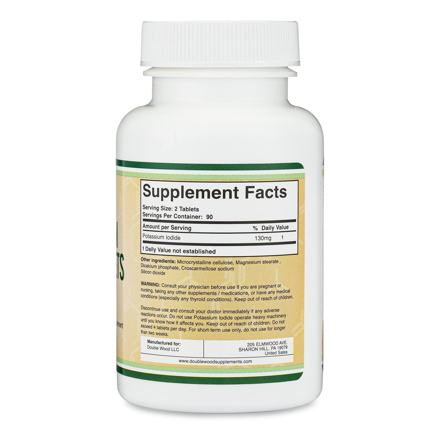 Potassium Iodide 130 mg Tablets – 180 Count Emergency Use for Exposure – 3 Month Supply | Double Wood Supplements