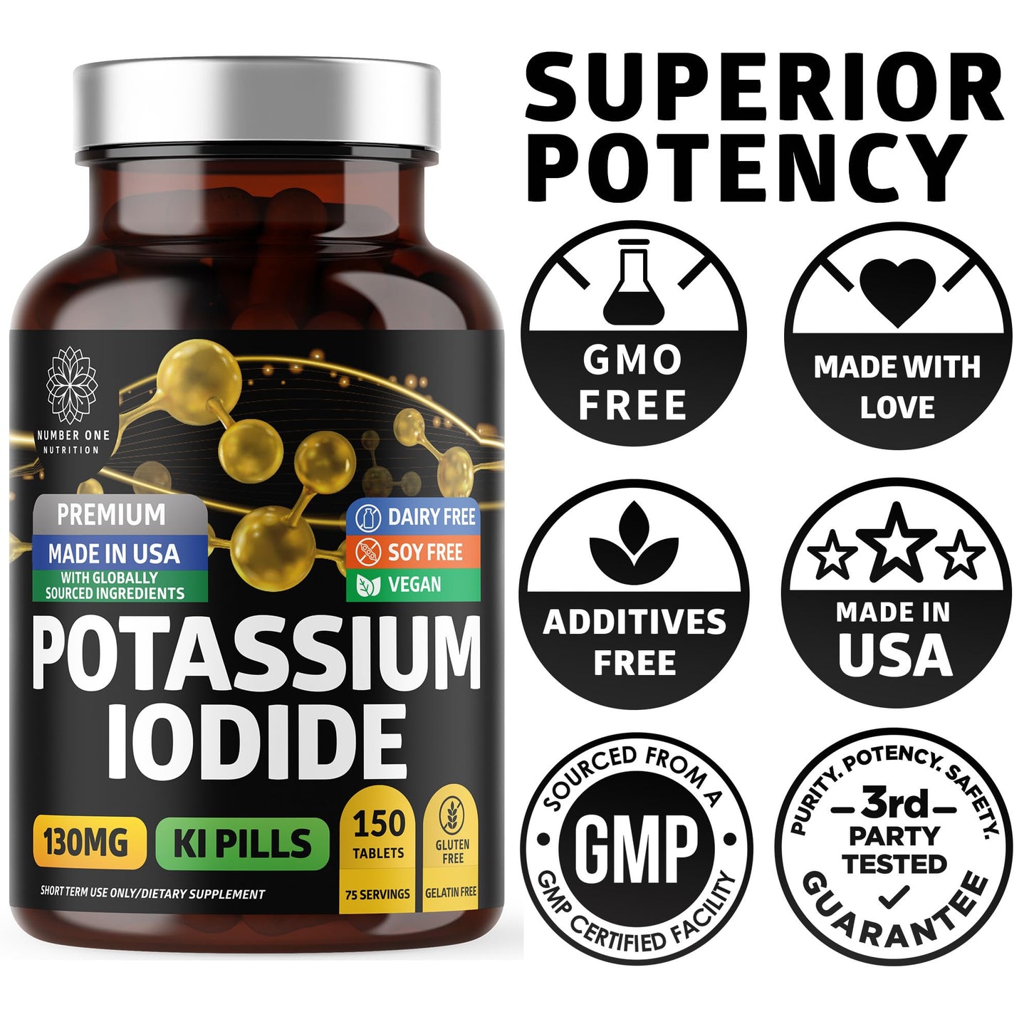 Potassium Iodide Tablets 130 mg | Natural KI Pills for Immunity - 150 Count