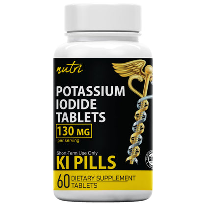 Potassium Iodide Tablets 130 mg – 60 Tablets | 10 Year Shelf-Life (2034–2035) | Ki Pills | Yoduro de potasio | NSF cGMP Certified | 3rd Party Tested