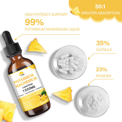 Potassium Magnesium Citrate Liquid Drops – Pineapple Flavor, 2 fl oz, 1000mg Mg
