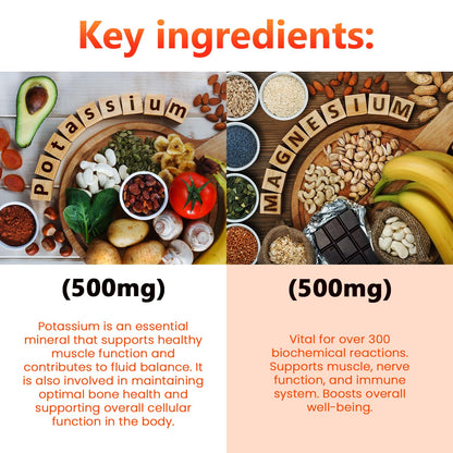 Potassium Magnesium Complex 1000 mg | High-Absorption Magnesium & Potassium Supplement for Leg & Muscle Recovery