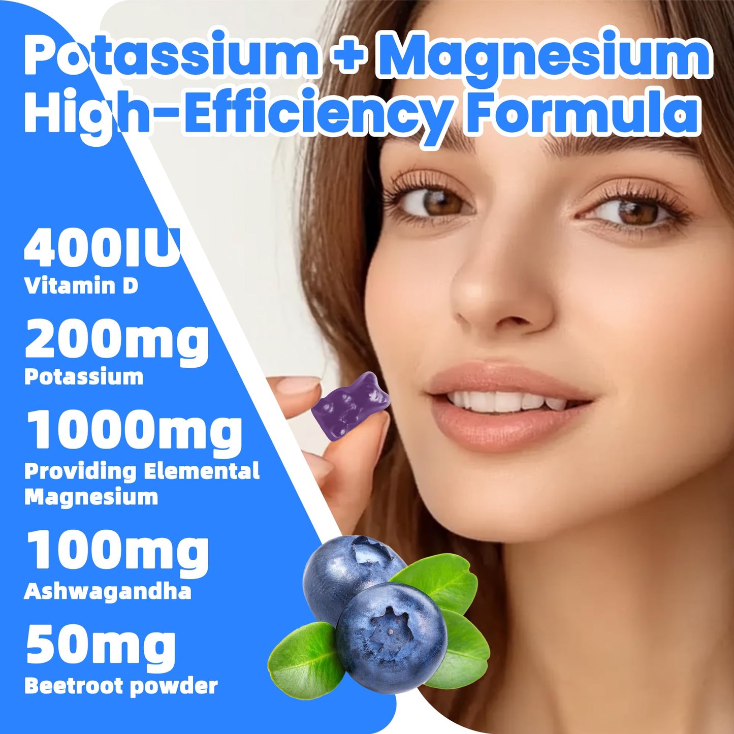Potassium Magnesium Gummies with Ashwagandha – Sugar-Free, 60 Gummies