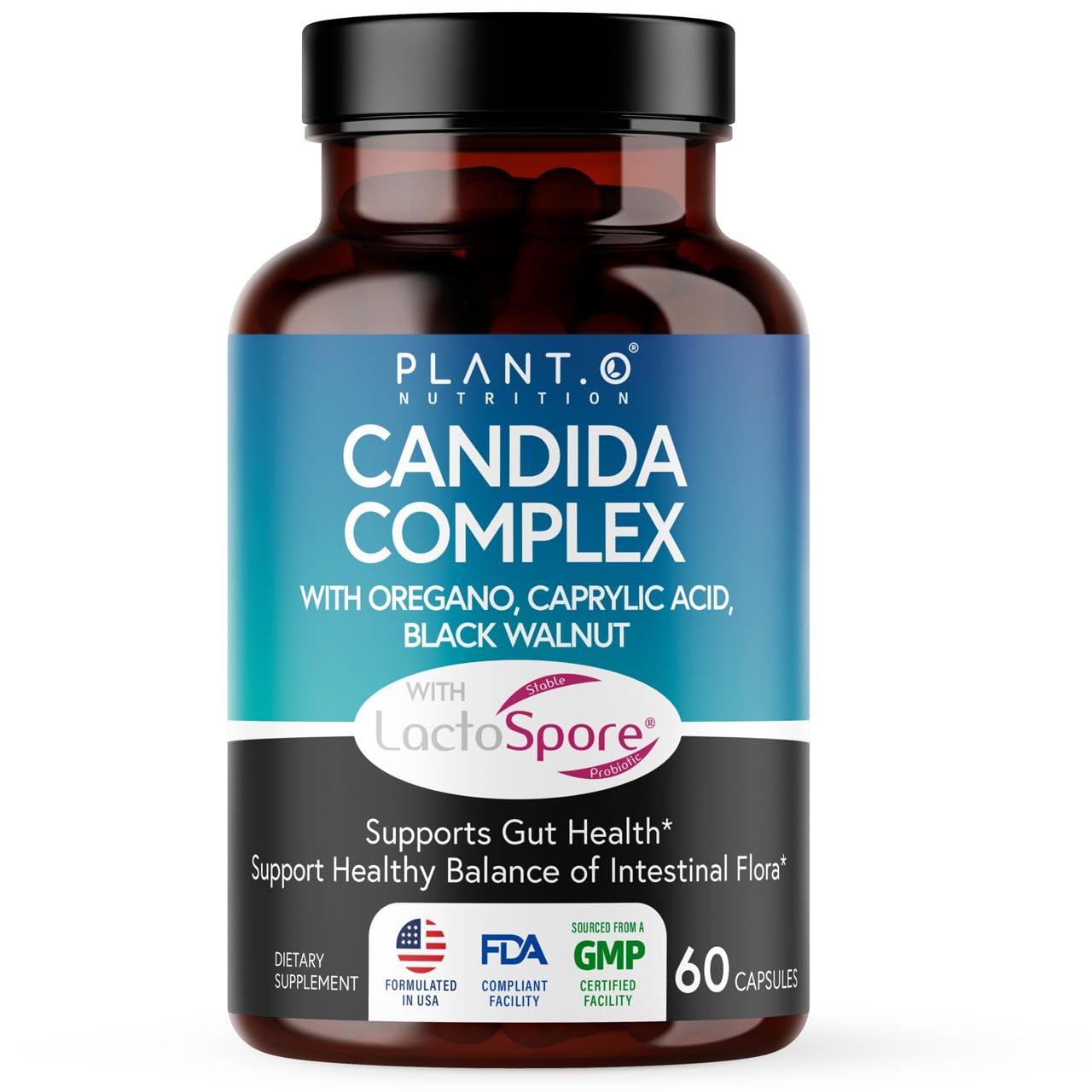 Potent Candida Cleanse Supplement – Candida Complex with Oregano, Caprylic Acid, Black Walnut & Probiotics | 60 Capsules