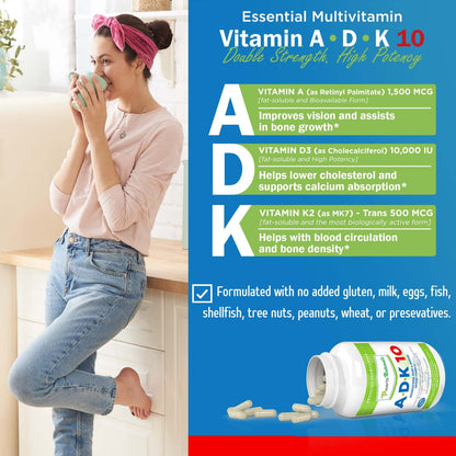 Power By Naturals ADK 10 – High Potency Vitamin A D3 K2 (90 Caps, 2-Pack)