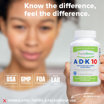 Power By Naturals ADK 10 Vitamin Supplement – A, D3 10,000 IU & K2 MK-7, 90 Capsules (3-Month Supply)