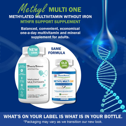 Power By Naturals Methyl Multi One – Iron-Free Methylated Multivitamin with 5-MTHF, B12, CoQ10 (60 capsules, 2-month supply)