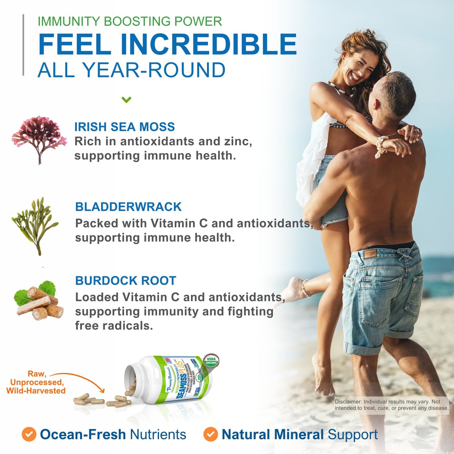 Power By Naturals Sea Moss Plus – Organic Irish Sea Moss with Bladderwrack & Burdock Root, 60 Capsules, 2 Pack