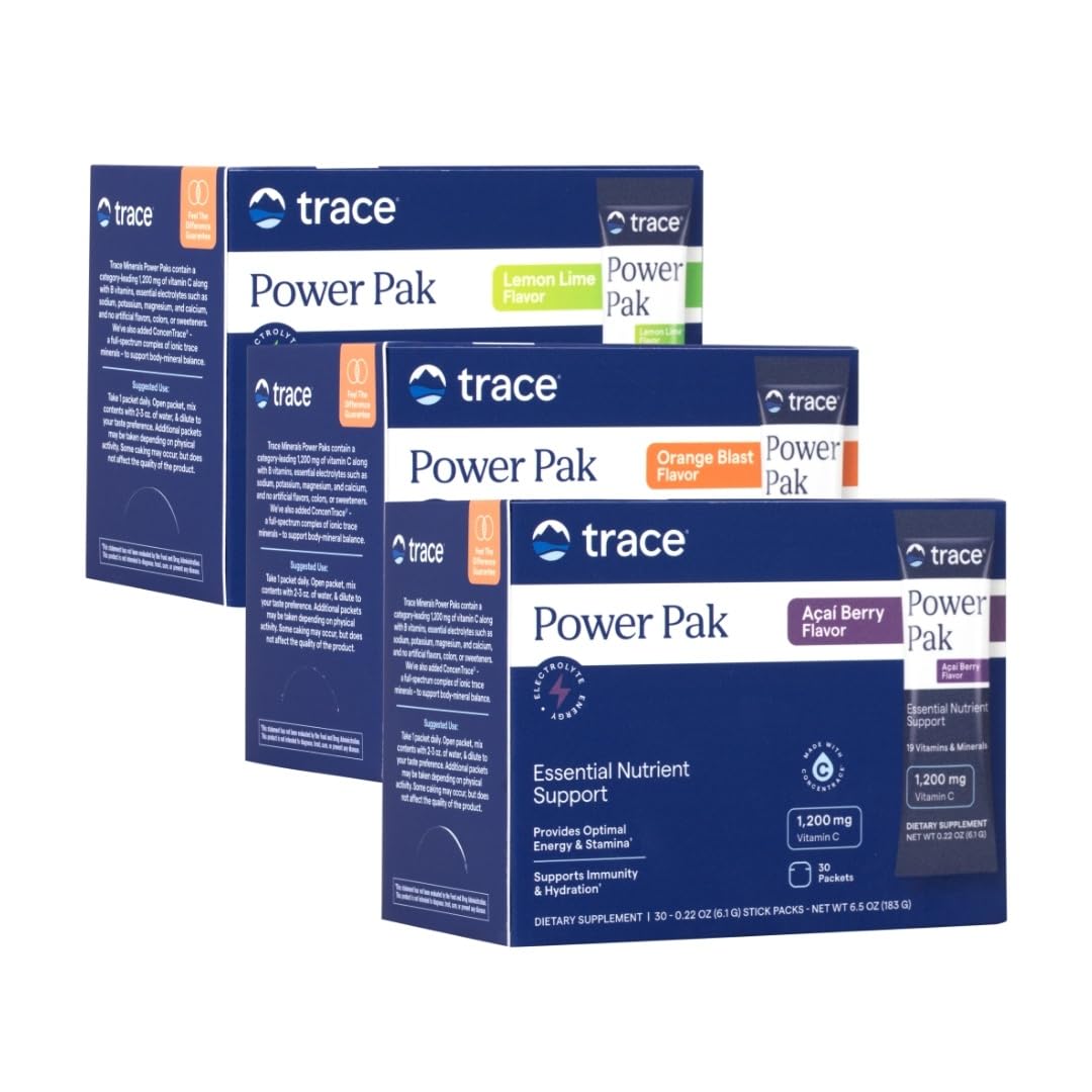 Trace Minerals Power Pak – 90 Packets: 1,200 mg Vitamin C & 70+ Trace Minerals