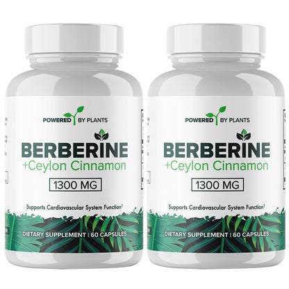 POWERED X PLANTS Berberine 1300mg with Ceylon Cinnamon – Metabolism & Immune Support (2 Pack, 120 Servings)