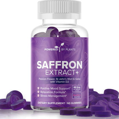 POWERED X PLANTS Saffron Gummies with Passionflower & Vitamin D2 | Mood Support, Energy & Digestion – 60 Servings