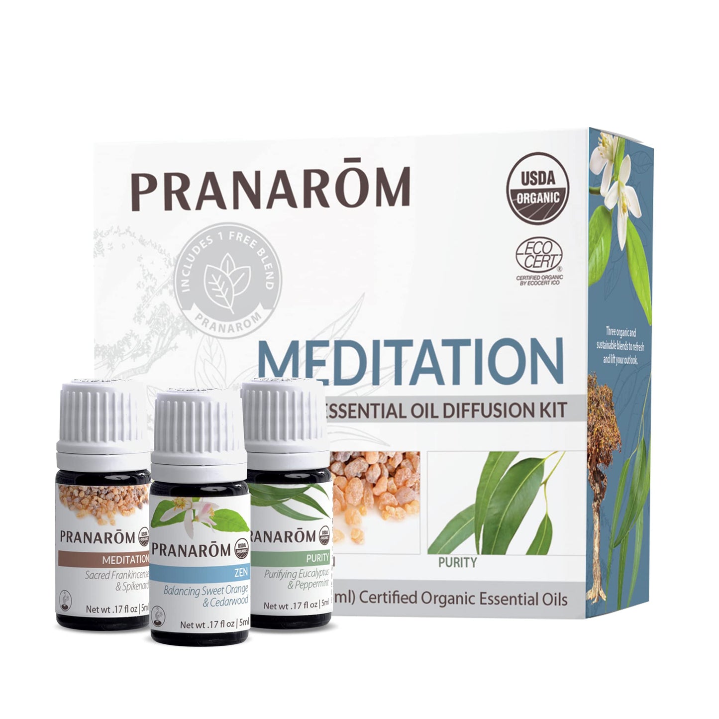 Pranarom Meditation Diffusion Essential Oil Kit - 3-Pack 5ml, 100% Pure Organic (USDA & ECOCERT)