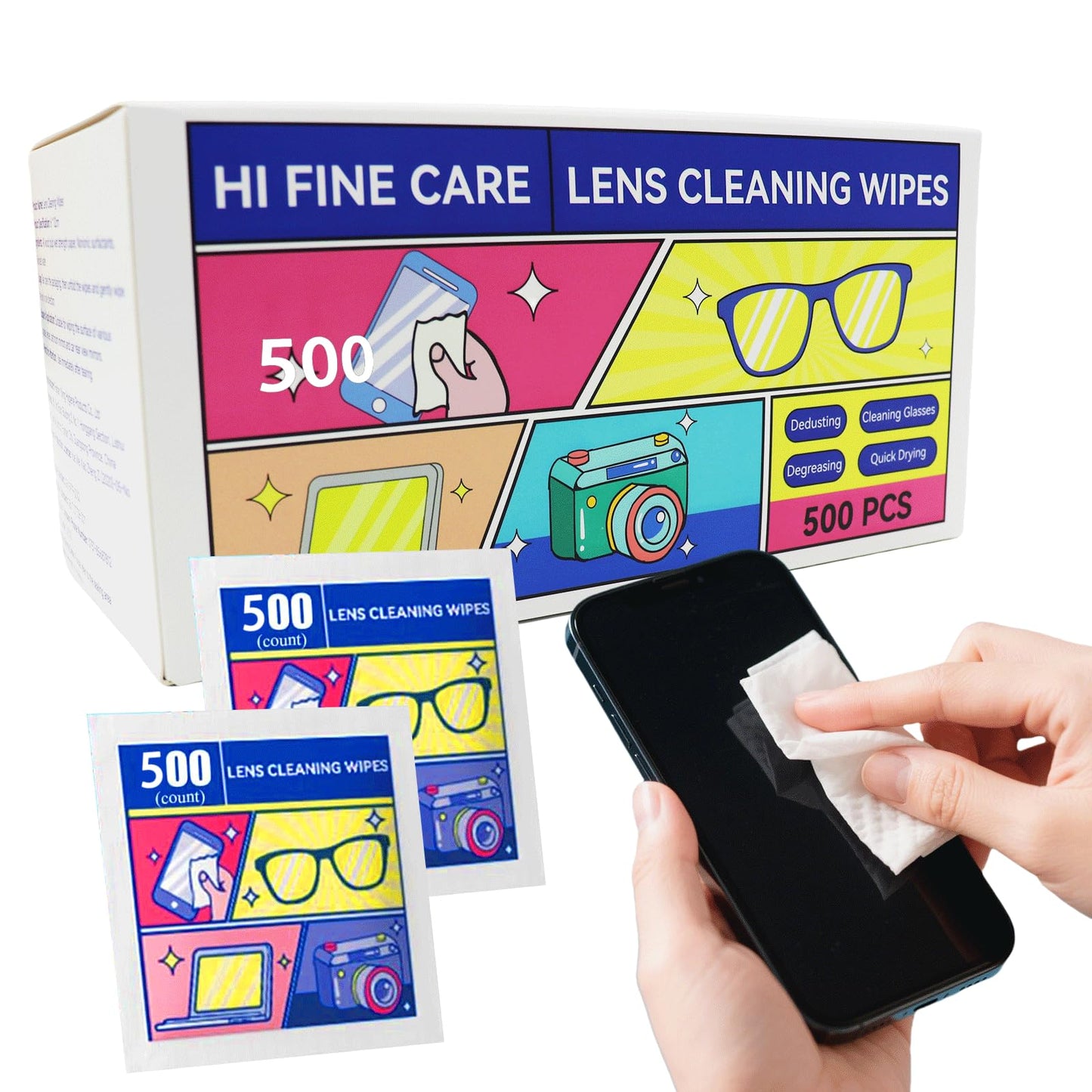 Pre-Moistened Lens Cleaning Wipes - 500 Pcs | Safe for Glasses, Screens & Devices