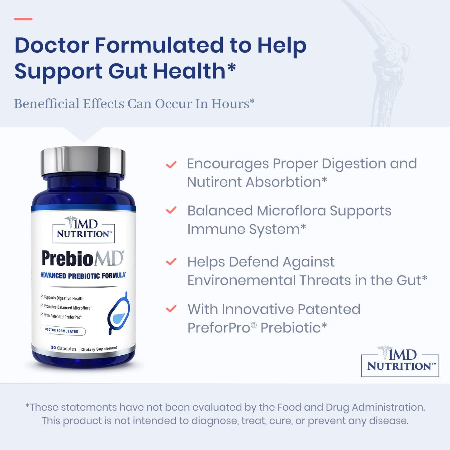1MD Nutrition PreBioMD – Prebiotic with PreforPro® | Digestive Health