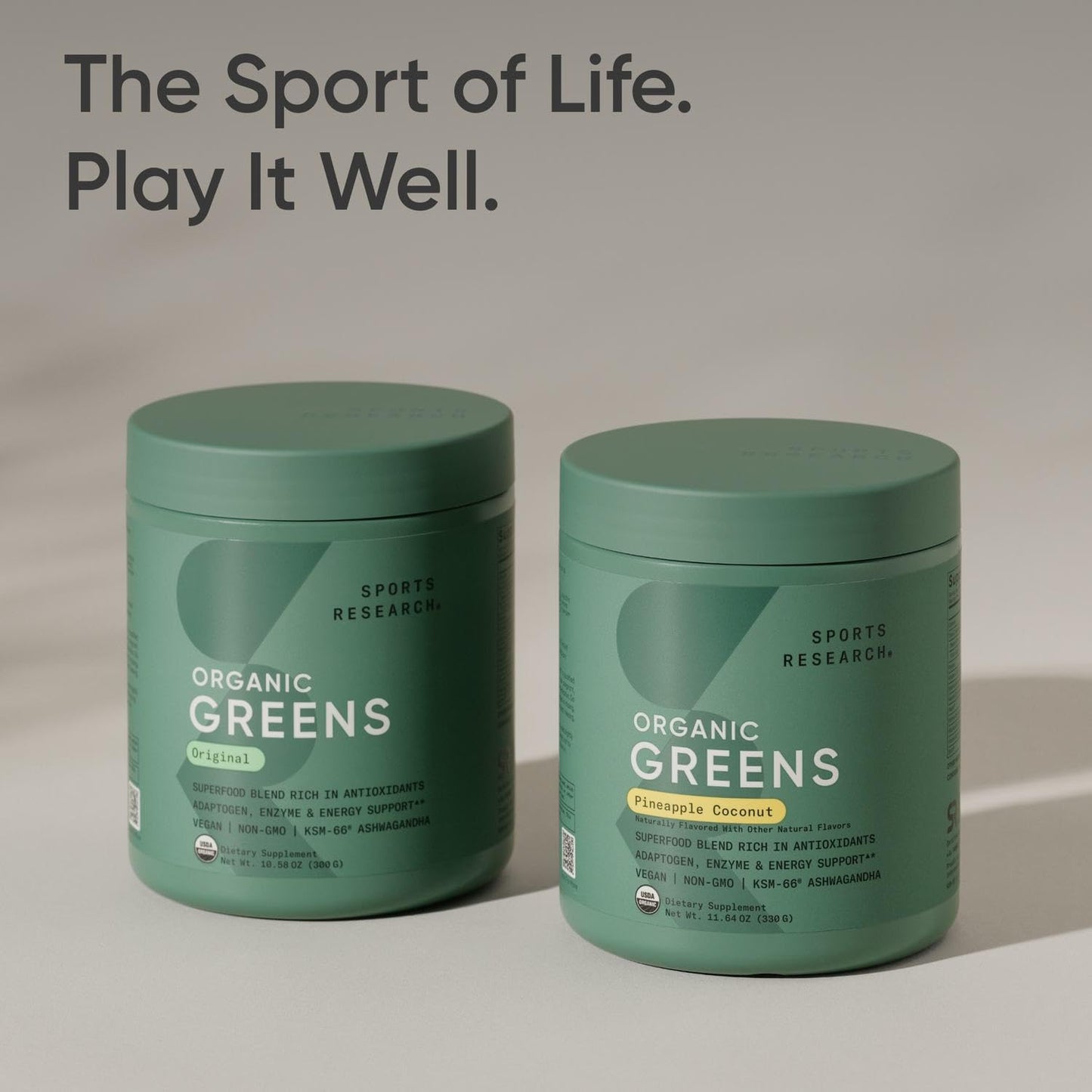 Sports Research Organic Greens Powder with Spirulina & Chlorella – 30 Servings, Vegan & Sugar-Free