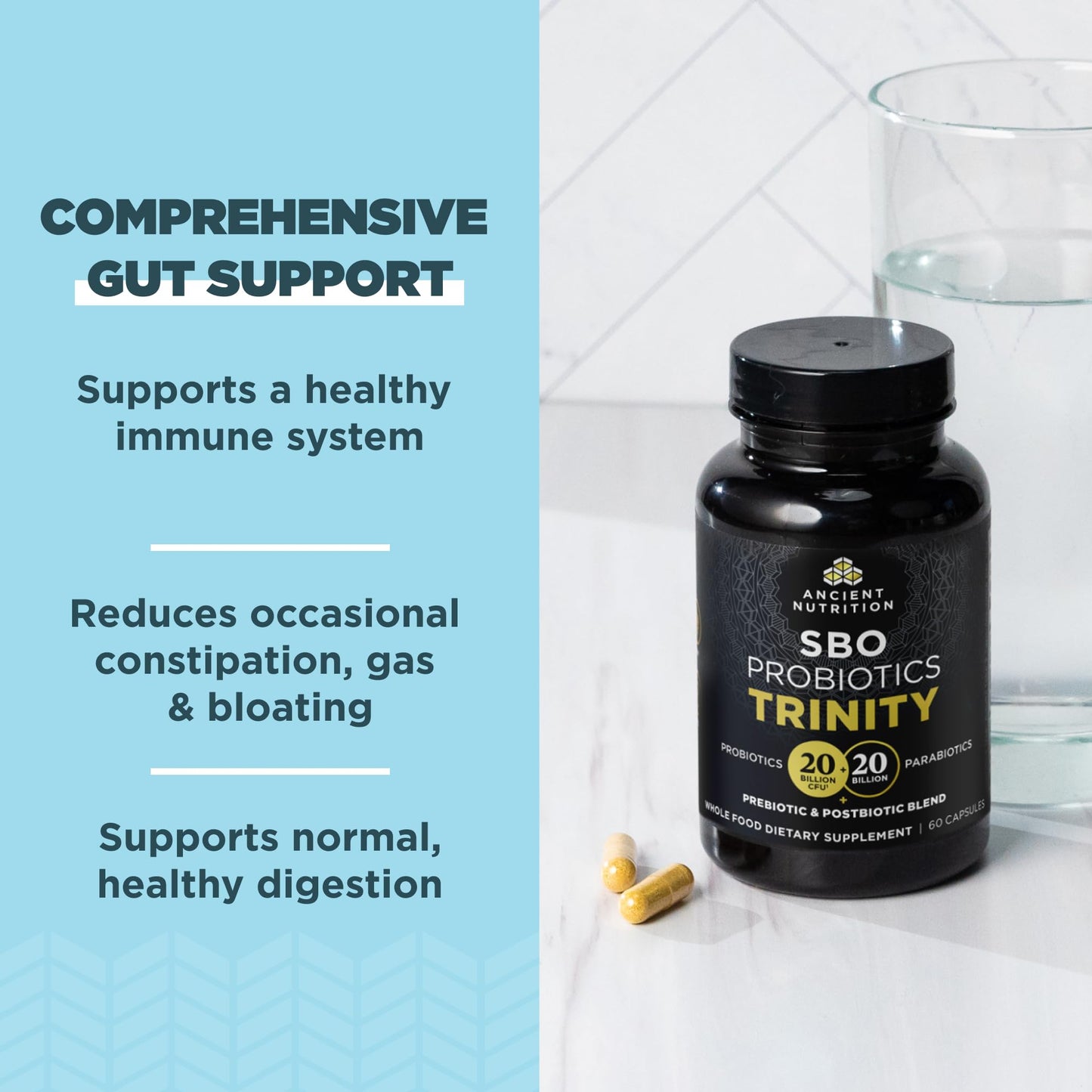 Ancient Nutrition SBO Probiotic Trinity Daily Care — 40 Billion CFU, 60 Count