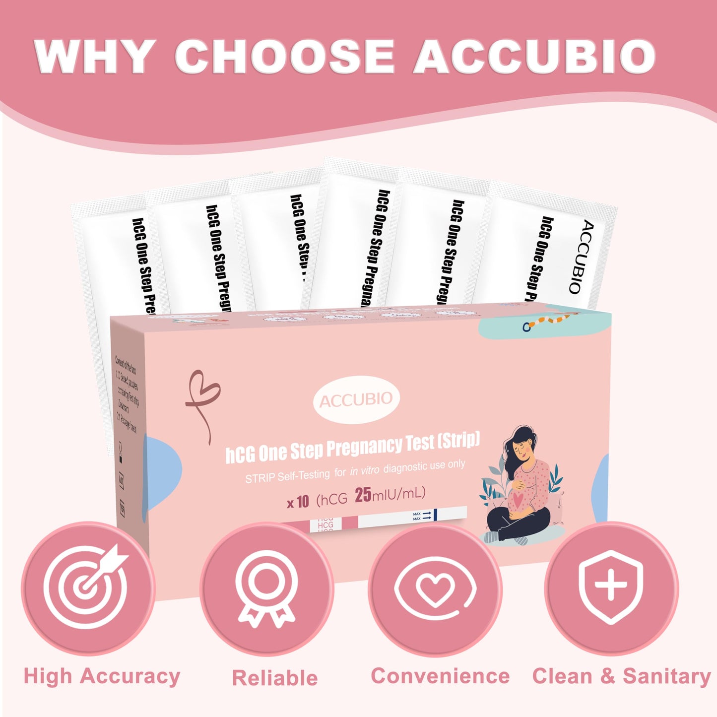 Pregnancy Test Strips with Urine Cups – hCG Home Tests, 25 mIU/mL, 99% Accurate, 10 Count
