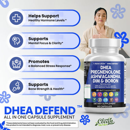 DHEA 200mg & Pregnenolone 100mg Supplement for Men & Women – DIM, Ashwagandha, Boron 6mg, Calcium Magnesium Zinc, Vitamin D3 5000 IU | Made in USA 60 Ct